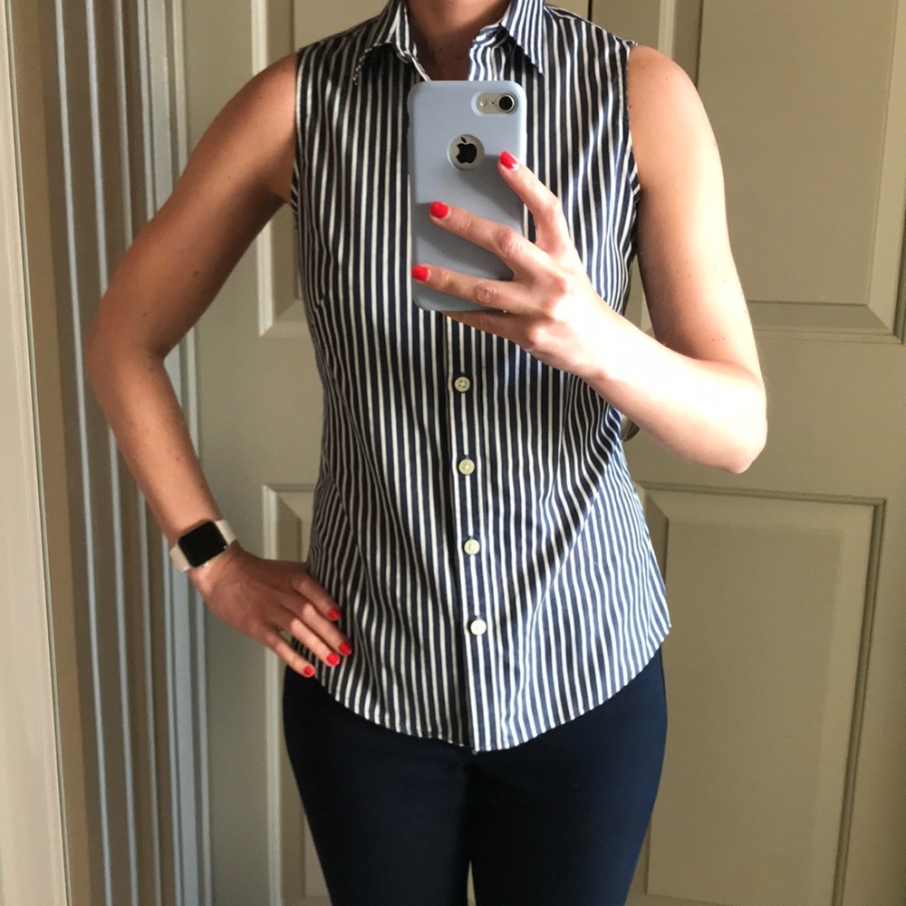 Banana Republic navy and white striped shell
